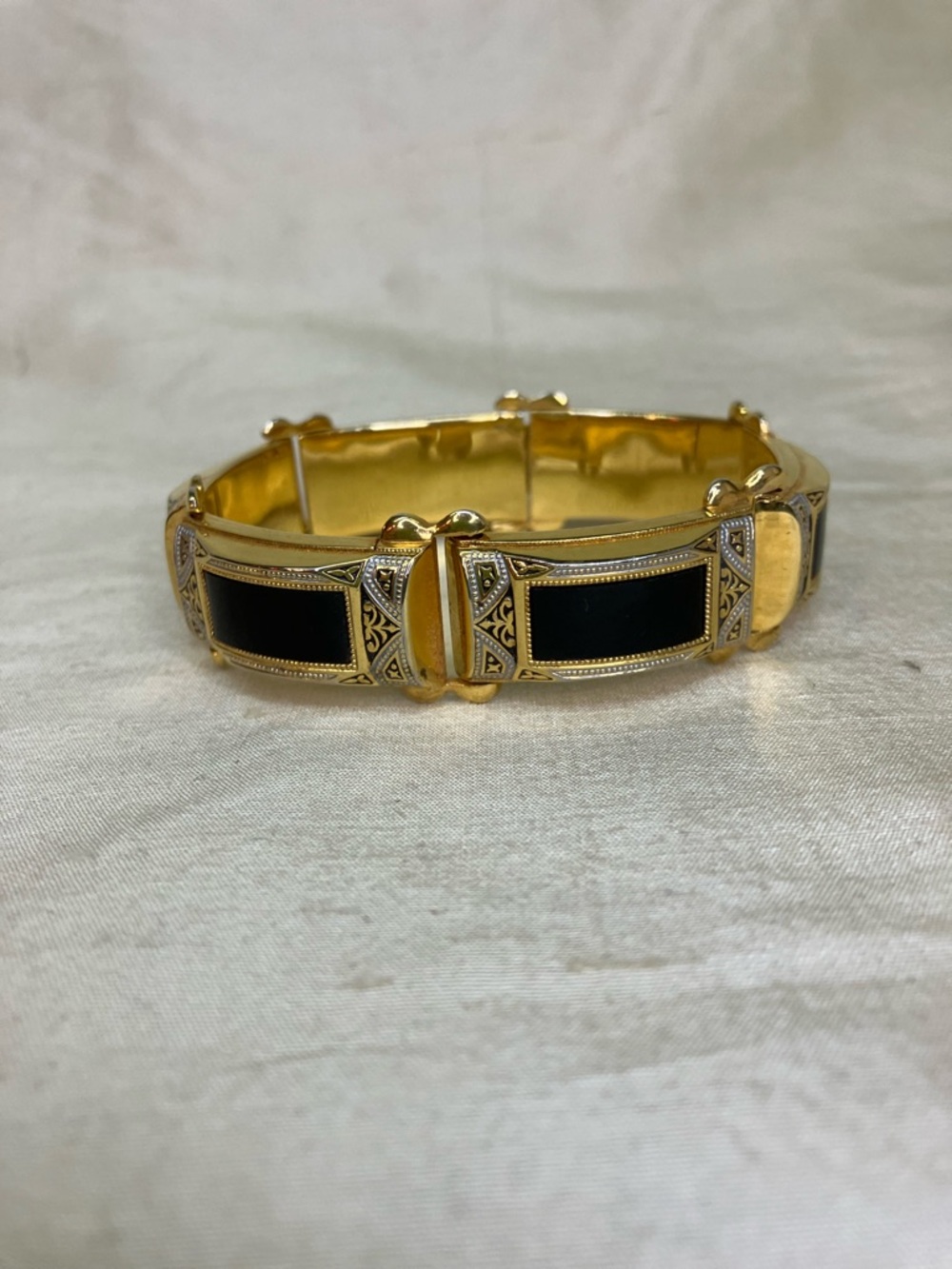 Gold, Black and Silver Enamel Vintage Bracelet